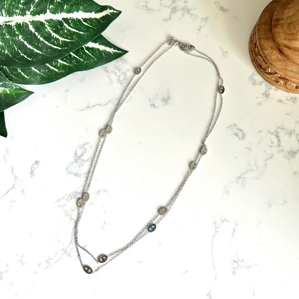 2/$30🌵 Evil Eye Simple Silver Toned Necklace Long Delicate Layer Vtg Style NEW